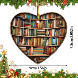 Christmas Ornaments 2024, 2D Acrylic Two-Sided Book Lovers Christmas Tree Ornaments, Christmas Decorations Holiday Party Home Decor Book Lovers Ornaments Bookworm (Loveshelf-F)