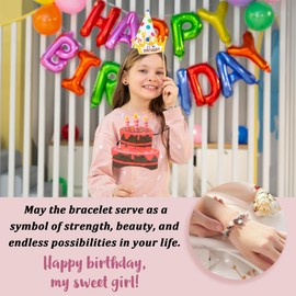 POWWA 4-16 Years Birthday Gifts for Girls, Pink Zebra Natural Stone Bracelet with Cute Heart Pendant and Message Card for Daughter/Granddaughter/Niece Birthday Gifts for Girls, Stainless Steel, No
