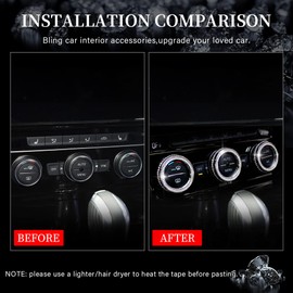 LECART Bling Car Accessories Fit for Volkswagen Arteon Altas Passat Tiguan Golf CC Glitter AC Knob Covers Auto Interior Decor Trims Metal Decals 3Pcs