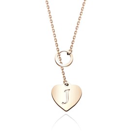 CENWA Rose Gold Initial Necklace Heart Shaped Y Necklace with 26 Initial Alphabet Letters Name Necklace for Women Girls Bridesmaid Jewelry Gift (Heart Necklace J)