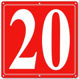 Premium Aluminum Number Signs 20, Metal 12" X 12" Red Numbered Signs Outdoor for Parking Lots, Floor, Dock, Court, Aisle, Field, High Visibility, No Fade, Weather-resistant