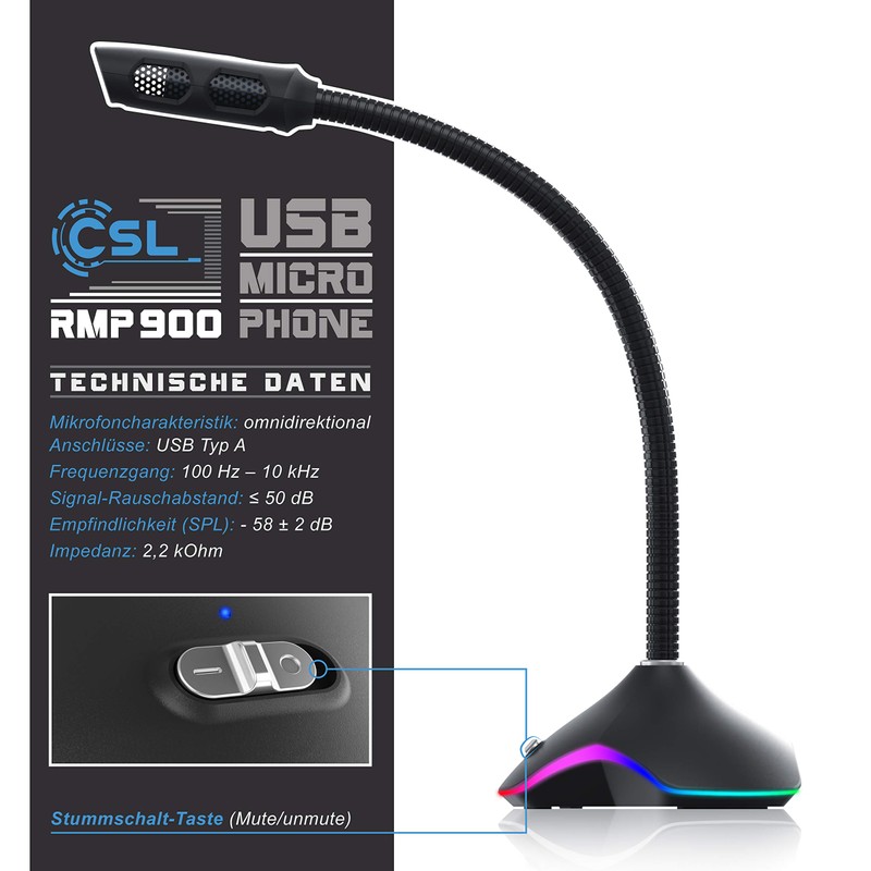 CSL - USB PC Microphone RGB - Table Microphone Stand