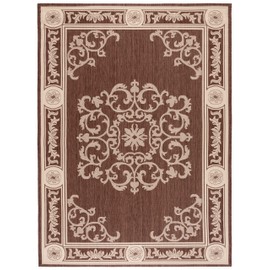 SAFAVIEH Courtyard Collection Area Rug - 6'7" x 9'6", Chocolate & Natural, Non-Shedding & Easy Care, Indoor/Outdoor & Washable-Ideal for Patio, Backyard, Mudroom (CY2914-3409)