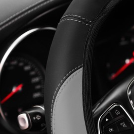 Zpana Car Steering Wheel Cover, Leather Elastic No Inner Ring Vehicle Steering Wheel Protector for 14.5-15Inch, Anti Slip Auto Interior Protection Accessories, Universal for SUV Sedan Truck (Gray)