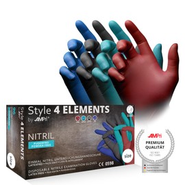 AMPRI Med-Comfort Style 4 Elements Nitrile Gloves, Assorted Colours, 96 Pieces/Box, Size XS, S, M, L, XL