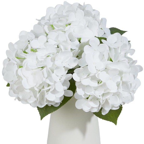 Vicrol 24" White Full Faux Hydrangea Flowers, Real Touch Hydrangeas