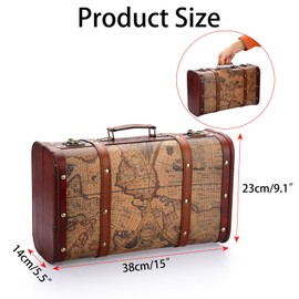 ELLDOO Vintage Wooden Storage Chest, Portable Decorative Luggage Suitcase, Treasure Chest Box with Map Pattern, Pirate Keepsakes Box for Gifts, Chest Storage Box for Decor Storage Travel