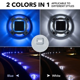 AGPTEK Solar Driveway Lights Outdoor 12 Pack, 2 Color Modes LED Deck Dock Marine Waterproof Security Marker Lights for Step Sidewalk Stair Garden Pathway Walkway Yard(Blue Light/Cool White)