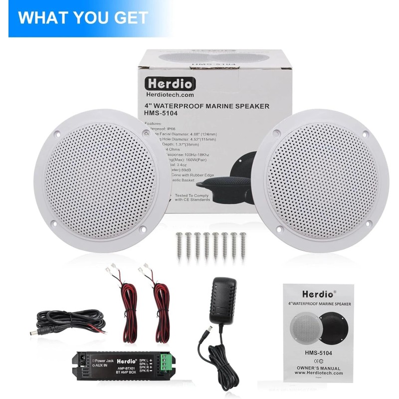 Herdio 4" Marine Waterproof Bluetooth Boat Ceiling Speakers for Bathroom