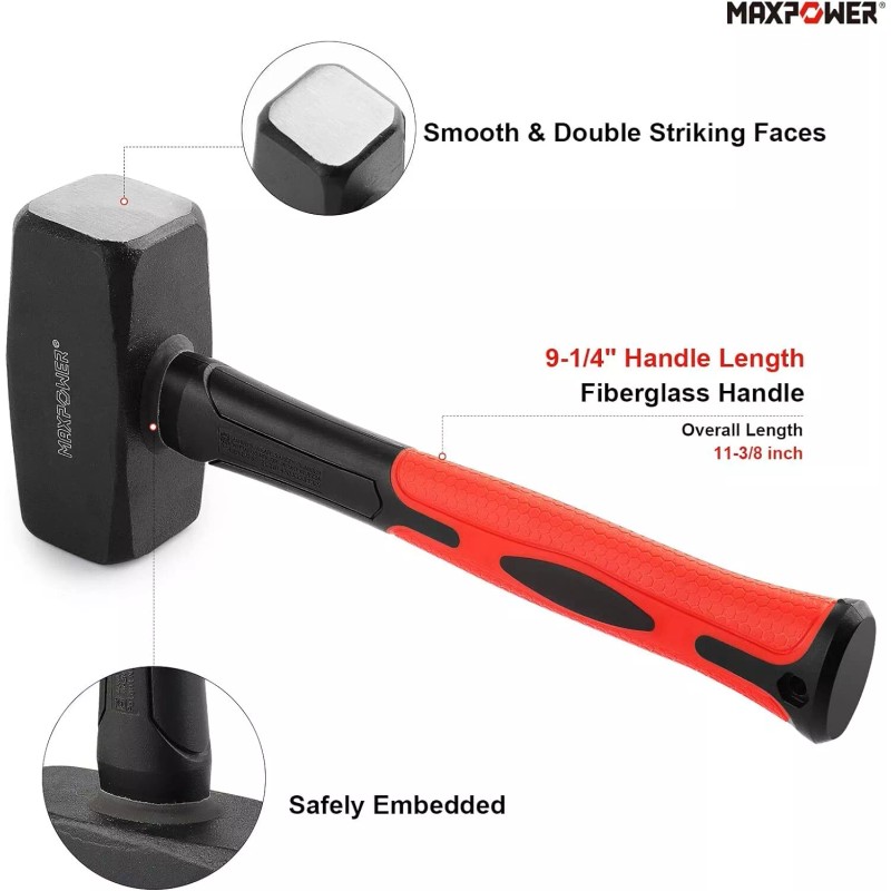 MAXPOWER 4lb Club Hammer, Mini Sledge Hammer with Red, Black