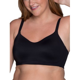 Vanity Fair Women's Wireless Bra, Soft Fabrics & Breathable Cups, Simple Sizing Available S-3XL, Back Smoothing-Black, Large