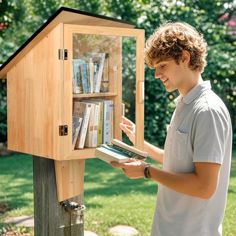 HAFTKD Outdoor Library Book Box, Double Little Library for Sharing