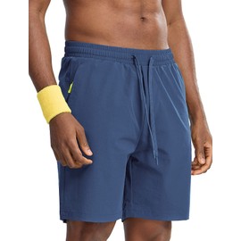 Zengjo Mens Sports Shorts with Pockets(Blue Grey,L)