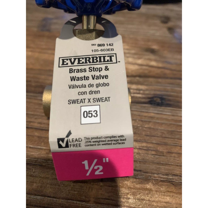 Everbilt BRAND NEW Everbilt Brass Stop & Waste Valve 1/2"