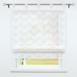 SCHOAL Roman Blind with Loops, Country House Kitchen Curtains, Linen Tab-Top Blind, Living Room Curtains with Waves Pattern, White, W x H 80 x 140 cm, Pack of 1