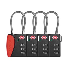 pack all TSA Approved Cable Luggage Locks, 3 Digit Combination Padlocks, Travel Lock for Suitcases & Bag, Alloy Body, Travel Accessories (4 Pack) (Red)