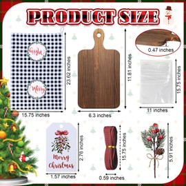 Potchen 9 Sets Christmas Kitchen Gifts Bulk Wood Cutting Board Charcuterie Boards Christmas Kitchen Towels Pine Branches Xmas Cooking Gifts for Home Party Gift Winter Decoration (Rectangle Shaped)