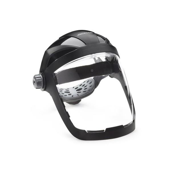 Jackson Safety 14220 Quad 500 Premium Multi-Purpose Face shield/Face Guard; Ratcheting Headgear, Clear Tint, Anti-Fog Coating, visor face protection, Black