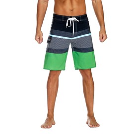 unitop Pantalones cortos de baño con tiras de vacaciones de verano para hombre con cordones, color negro y verde, 30