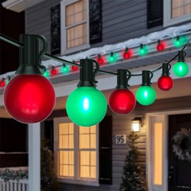 G40 Frosted Red and Green Outdoor LED String Lights, 50Ft Outdoor Vintage Christmas Lights with 27 LED Shatterproof Bulbs, Connectable Hanging Christmas Lights for Patio House Backyard Roofline Decor