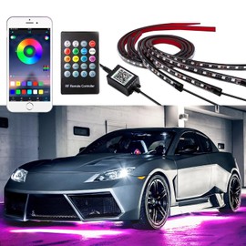 Unifizz Smart Exterior Car Lights,16 Million Colors Music Mode Neon Accent Lights Strip,Waterproof underglow kit for car with APP & RF Remote Control,DC 12V