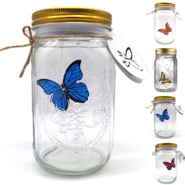 KIDELI Butterfly Collection in a Jar, Butterfly Jar That Moves, LED Light Romantic Glass Animated Butterfly in a Jar Gift Decoration (Blue)