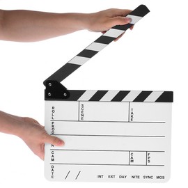 Professional Movie Directors Clapboard, Photography Studio Video TV Acrylic Clapper Board Dry Erase Film Slate Cut Action Scene Clapper with White/Black Sticks 9.6x11.7 inch/25x30cm, White