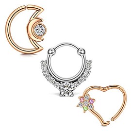 Mayhoop 16g Daith Earrings Hoop Clicker Ring Stainless Steel Flower Diamond Heart Moon Daith Jewelry Right Left Ear 10mm Silver Rose Gold