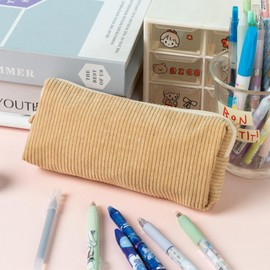 XHYASD Small Pencil Case, Corduroy Fabric, Small Pencil Case, Pencil Case for Adults, Teenagers, Pencil Case with Zip, Cosmetic Organiser, Case Pens, light yellow, Classic