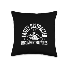 Easily Distracted by Recumbent Bicycle Funny Recumbent Bike Throw Pillow