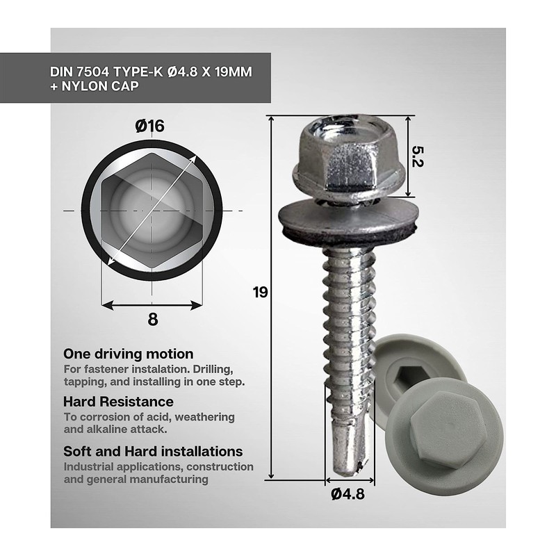 Doja Industrial Self-Tapping Screws 4.8 x 19 + M8 Cover