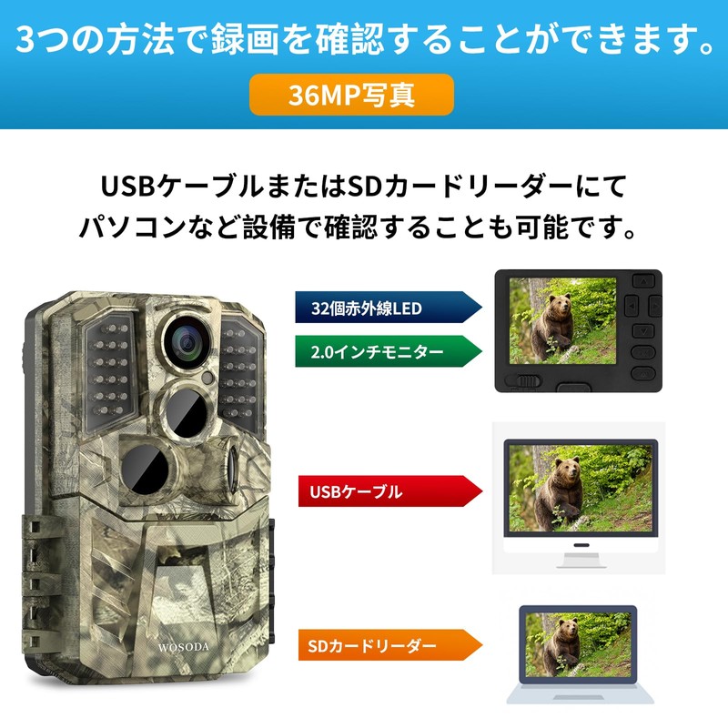 WOSODA Trail Camera, Security Camera, Infrared Camera, 36 Megapixels, IP66