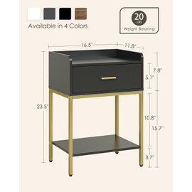 Masupu Nightstand,3-Tier Modern Bedside Night Stand with Storage Drawer and Shelf,Small End Side Table for Bedroom,Living Room,Black (Without Outlet, Black)