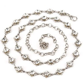 MEGAUK Women's Bling-Bling Rhinestone Bridal Belt Chain Belt Waist Belt Waist Belt Rhinestone Bridal Belt Metal Chain Belt – Ideal for Dress Wedding Party Bridesmaid Dresses, silver