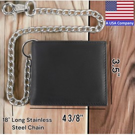 F&L CLASSIC F&L CLASSIC RFID Blocking Mens bi-fold Style Cowhide Leather Steel Chain Wallet, texas black