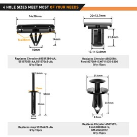 GOOACC 60PCS Fender Flare Rocker Moulding Clip Assortment 68039280-AA, 55156429-AA, 6503598,6501559 Replacement for Jeep Wrangler Chrysler Ford GMC with 1 Fastener Remover