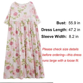 ENGLUCK Women's Plus Size Casual Dresses Pink Floral Print Loose Maxi Dress Short Sleeve O Neck Lounge Dress