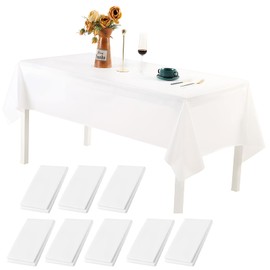 AMSGANK 8 Stück Weiß Party Tischdecke für Rechteck Tisch, 137 x 274 cm Wasserdicht Tischdecken Geburtstag Tischabdeckung Gartentischdecke für Hochzeit, Party, Jahrestag, Weihnachten