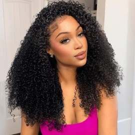 Larhali Kinky Curly Half Wig Human Hair 180% Density Wear And Go Glueless Wigs Human Hair 22 Inch Curly 3 In 1 Half Wigs for Women Drawstring Seamless Flip Headband Wig Beginner Friendly