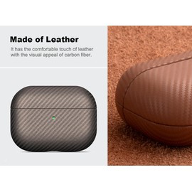 Haobobro [Carbon Fibre Texture] Leather Case for AirPods Pro 2 - Handmade AirPods Pro 2 Leather Case - Shockproof AirPods Pro 2 Leather Case - AirPods Pro 2 Protective Leather Case - Titanium Desert
