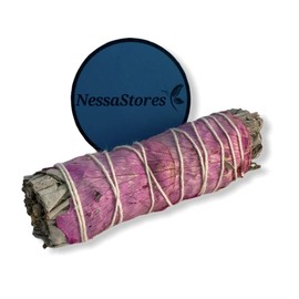 4-Inch Floral Sage Smudge Stick – Hand-Tied, Long-Lasting Burn, All-Natural & Ethically Sourced for Home Cleansing and Happiness Promotion. (1 Pack, White Sage w/Pink Petals 4")