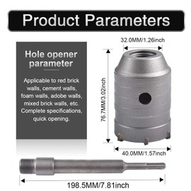 HOHXEN 40 mm Concrete Hole Saw + 200 mm Connection Rod + Twist Drill + Positioning Screw for Air Conditioning Openings with Brick Concrete Walls