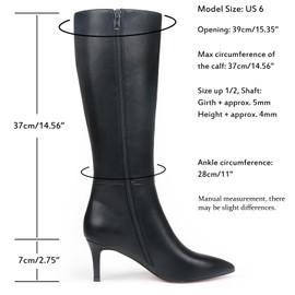 JOY IN LOVE Women's Knee High Tall Boots 2.75" Stiletto Heel Pointed Toe Zipper Boots Black Matte US7.5
