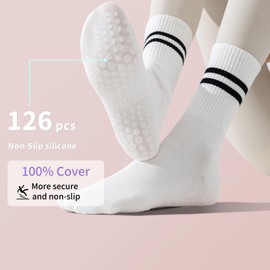GUUNIEE White Pilates & Yoga Socks for Women with Non-Slip Grip for Barre, Ballet,Hospital & Barefoot Workout – 2 Pairs – Breathable & Comfortable