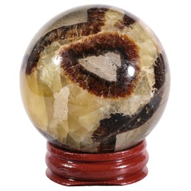 KYEYGWO Natural Septarian Dragon Stone Crystal Ball Ornament with Stand, 51-60mm Crystal Sphere Stone Ball for Divination Wiccan Witchcraft Healing Stone Meditation Feng Shui Decor