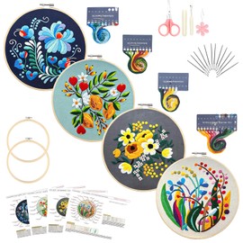 ELUBLU 4-Piece DIY Craft Kit for Hand Embroidery, Includes Pre-Stamped Flower Design, Hoop, Threads & Needles, Embroidery & Cross Stitch Starter Kit for Adults, Kids & Beginners