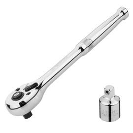GRENPRO 3/8 Ratchet Socket Wrench, 90-Tooth Reversible Mini Ratchet Wrench with Adapter, Quick Release, Full Polished Ratchets, Chrome Alloy Made 3/8 inch Small Socket Wrench Set