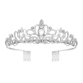 MIVAIUN Tiara Crystal Crown with Rhinestone Comb Silver Rhinestone Tiara Wedding Tiara Wedding Bridal Rhinestone Crown for Birthday Wedding Prom Princess Parties Women and Girls, Rhinestone, Not