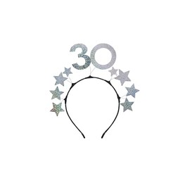 PartyDeco Haarreif 30 Jahre, Glitzer und Sterne, Silber