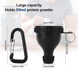 OUMASK 2 Pcs Protein Powder Container, Protein Powder Travel Container, Protein Powder Funnel, Water Bottle Funnels for Powder Mixes, Pre Workout/Gym Supplement Funnel Keychain(50ml)